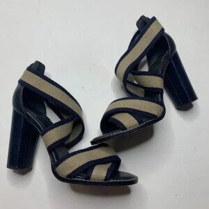 TORY BURCH Navy Blue CrissCross Ankle Strap Block Heels, Size 6